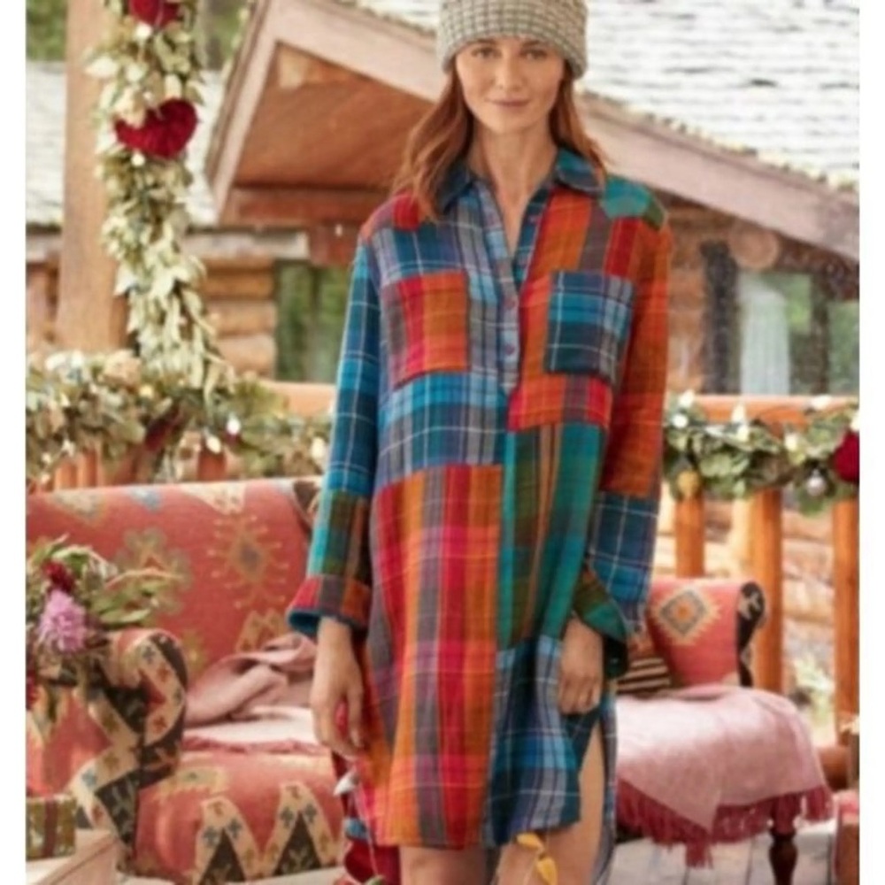 Sundance Restwell Patchwork Multicolor Plaid Shir… - image 2